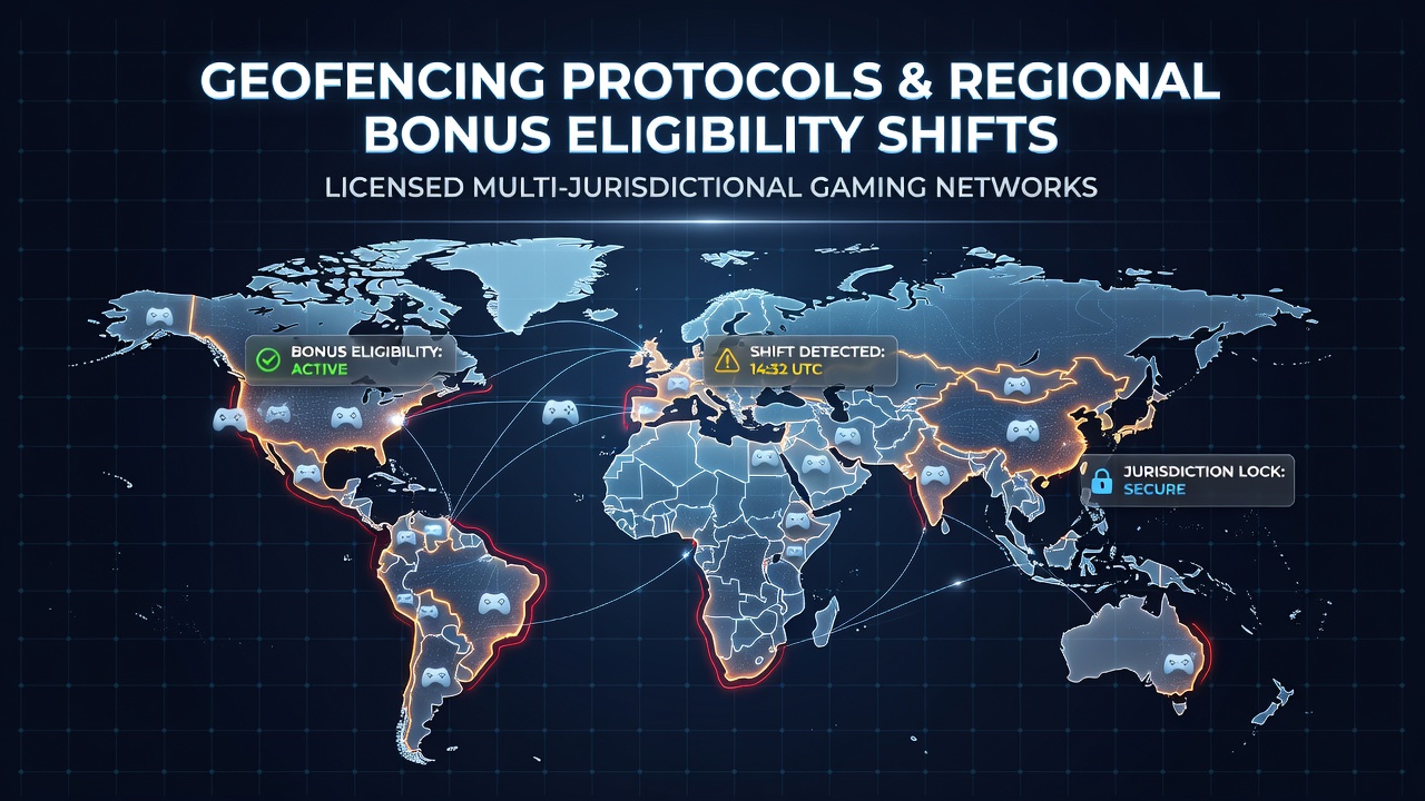 Geofencing protocols illustrated across licensed gaming jurisdictions with regional boundaries highlighted