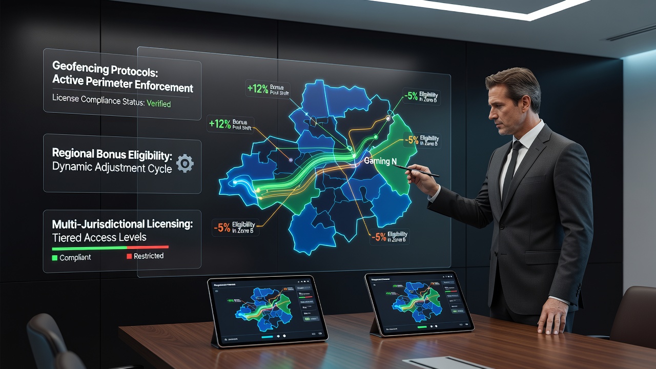 Player interface showing regional bonus eligibility based on geofence detection
