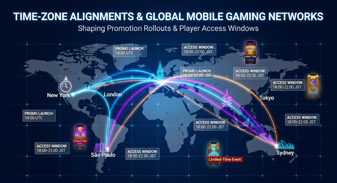 World map illustrating time zone differences and their impact on global mobile gaming promotion schedules