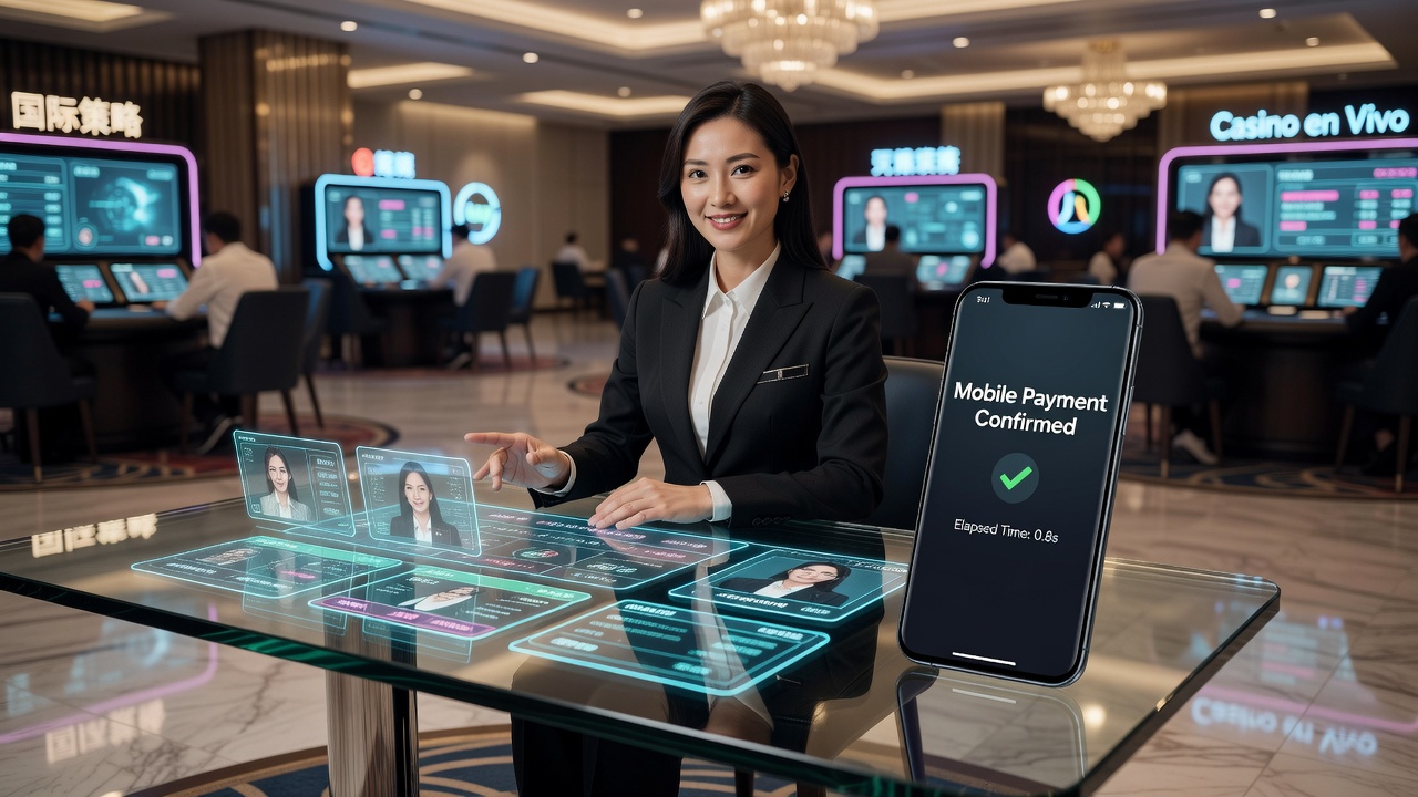 Mobile device showing synchronized live dealer table and instant payment confirmation in an international casino app