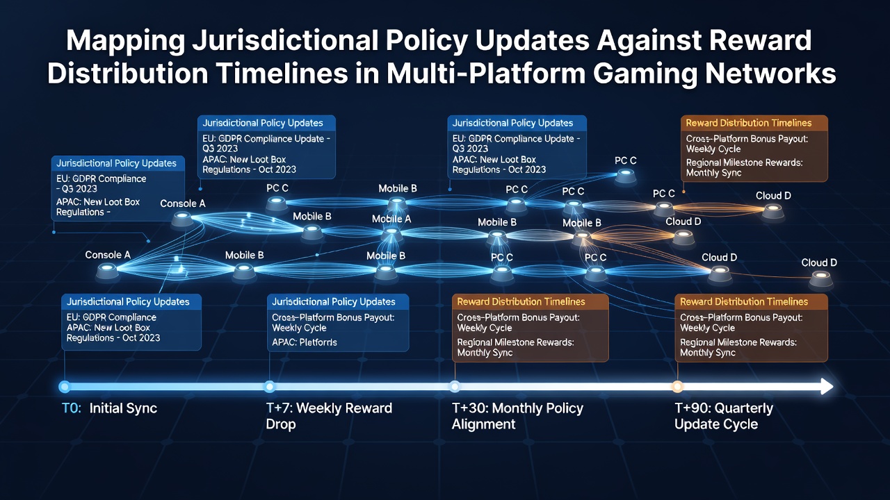 Diagram showing policy timelines overlaid on reward distribution schedules across gaming platforms
