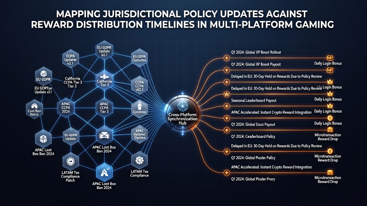 Timeline chart comparing regulatory updates with reward payout cycles in various jurisdictions