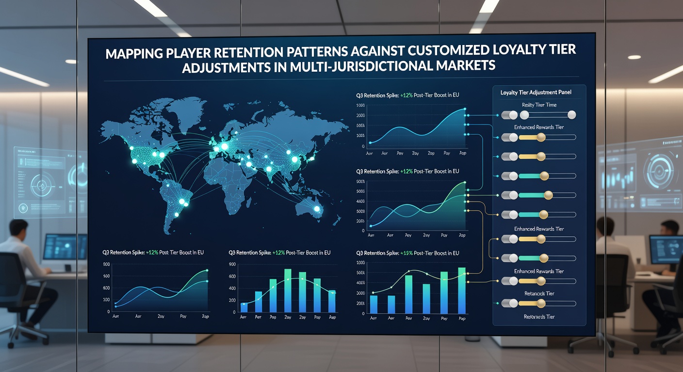 Infographic illustrating cross-border loyalty tier structures and retention impact metrics for digital gaming operators