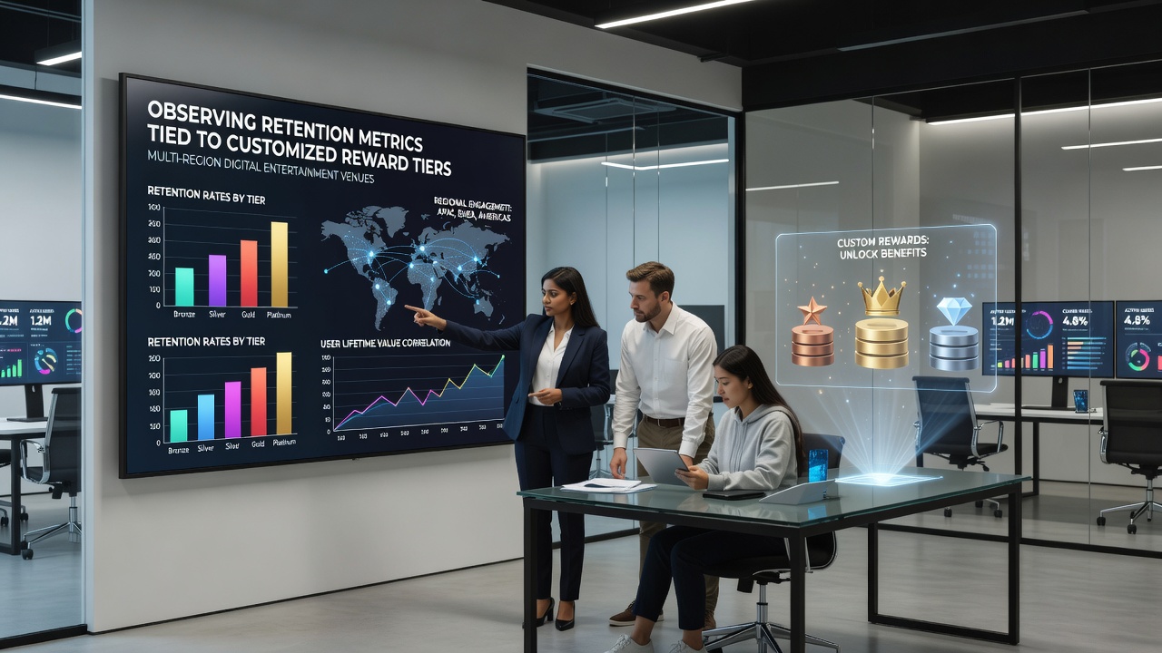 Dashboard displaying retention metrics correlated with customized reward tiers across digital gaming platforms