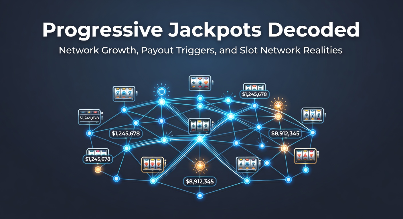 Digital illustration of a slot machine jackpot exploding with coins and networked connections linking multiple casinos