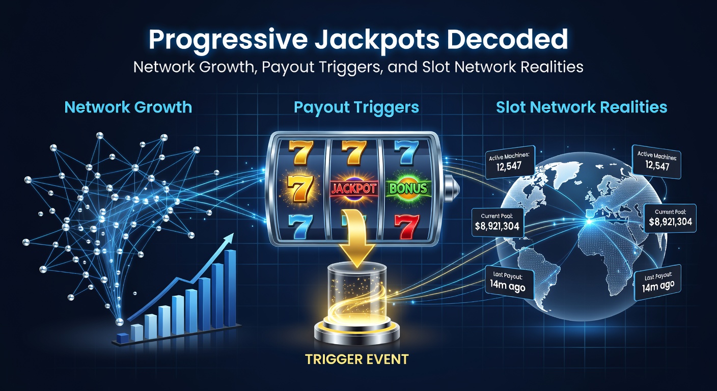 Graph showing exponential growth of a progressive jackpot network over time, with payout spikes marked