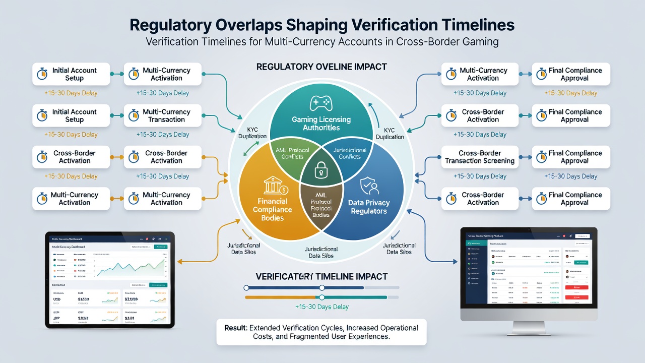 Diagram showing verification workflow delays caused by multi-jurisdictional compliance