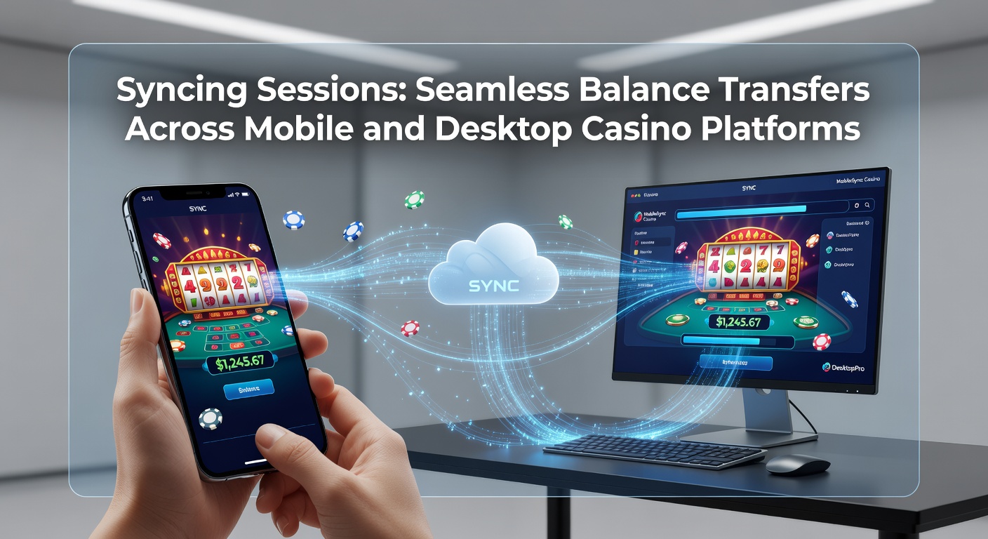 Screenshot of a casino app showing real-time balance sync between mobile and desktop devices during a gaming session