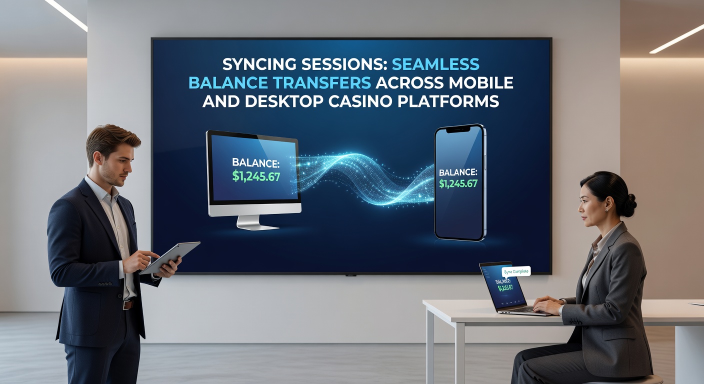 Infographic illustrating the data flow for balance synchronization from mobile app to desktop platform in an online casino environment