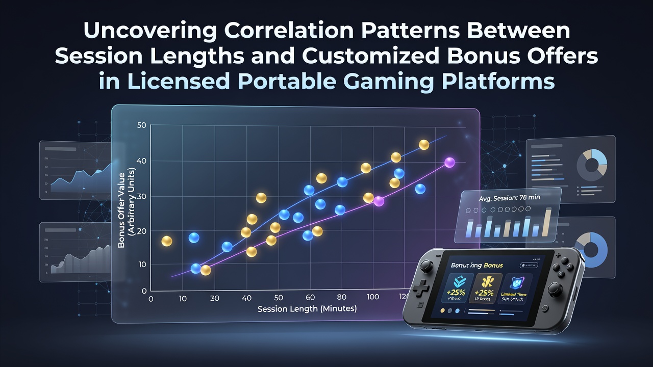 Mobile gaming interface displaying session analytics and bonus customization options on a licensed portable platform